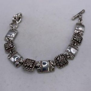 Brighton Silver Plate Floral Square Medallion Link Toggle Bracelet.